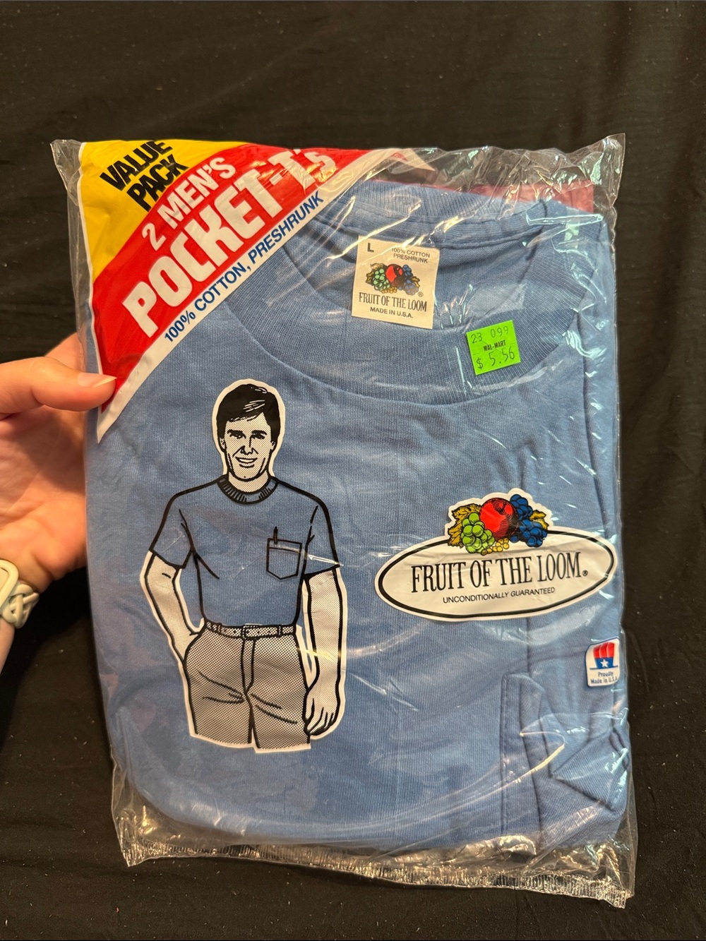 Vintage 1987 Fruit of the Loom 2 Men’s Blue Pocket large T-Shirt Value Pack